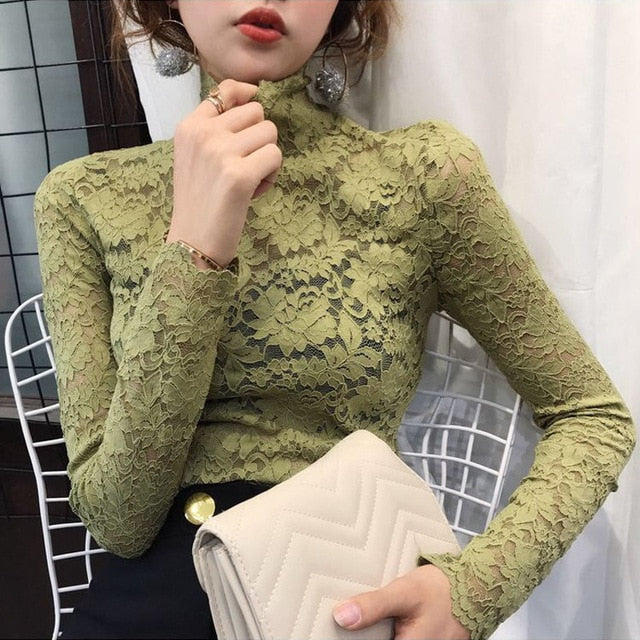 Turtleneck Long Sleeve Lace Blouse