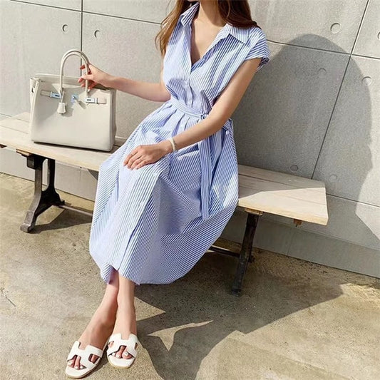 Blue Short sleeve Shirt Dress