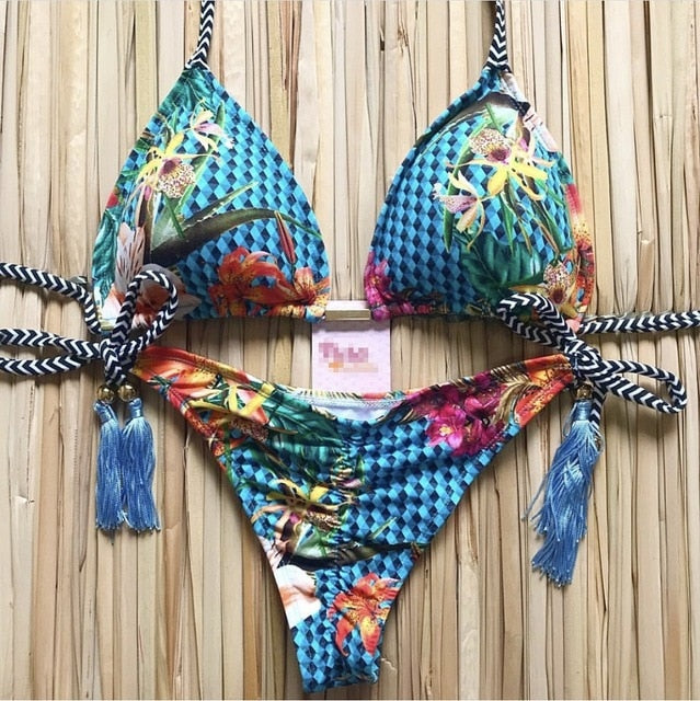 Feather print Brazilian bikini set