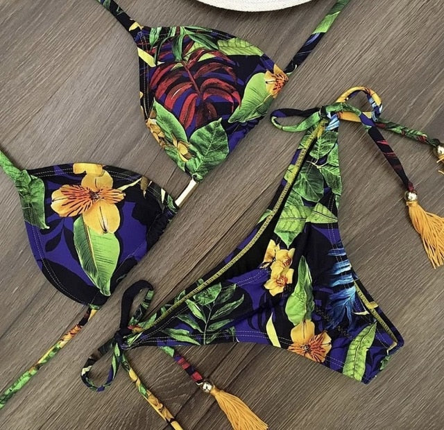 Feather print Brazilian bikini set