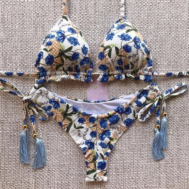 Feather print Brazilian bikini set