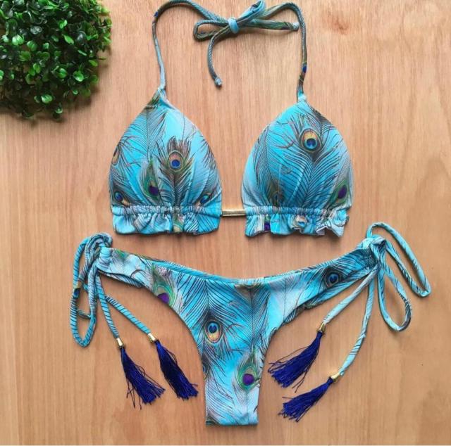 Feather print Brazilian bikini set