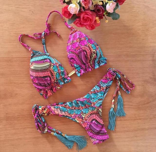 Feather print Brazilian bikini set