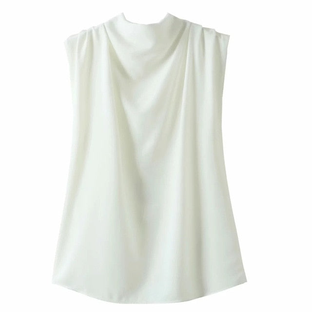 Vintage sleeveless drape neck blouse white China