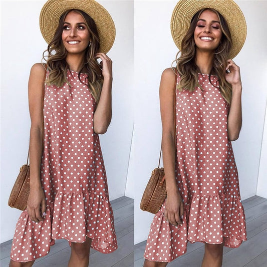 Polka Dot Chiffon Sleeveless Sundress