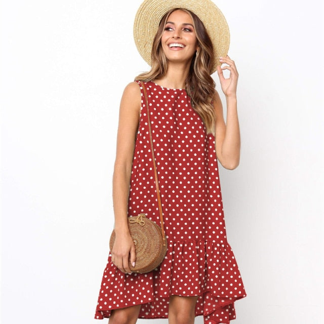 Polka Dot Chiffon Sleeveless Sundress