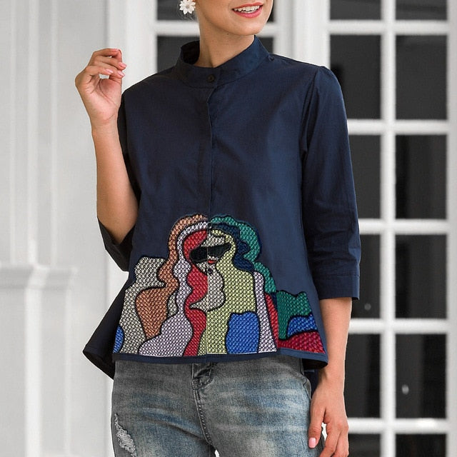 Abstract Embroidered 3/4 sleeve Blouse