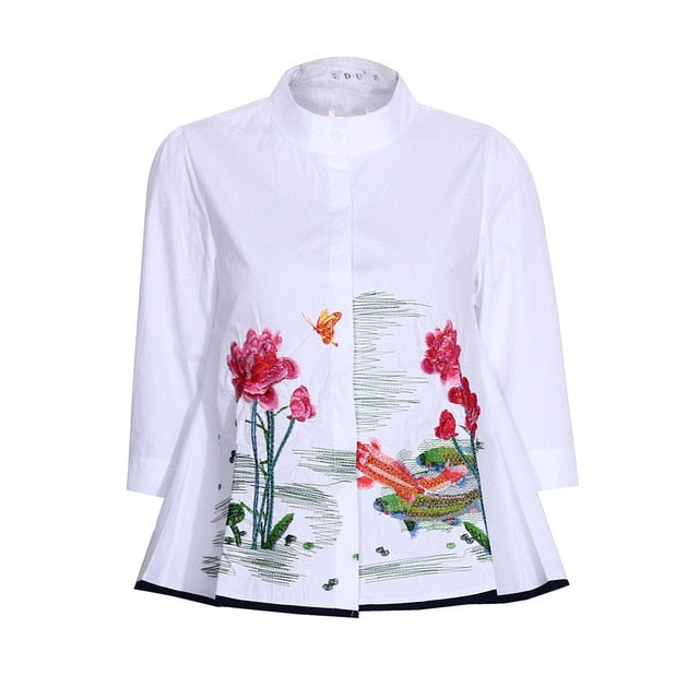 Abstract Embroidered 3/4 Luxury sleeve Blouse