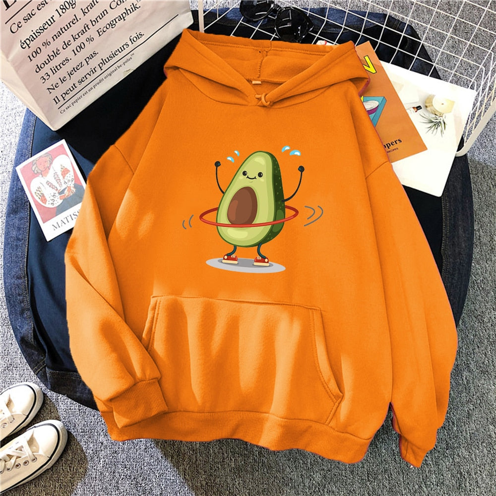 Avocado Cartoon Print Hoodie