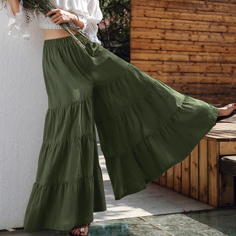 Ruffle Wide Leg Palazzo Trousers