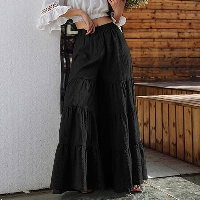 Ruffle Wide Leg Palazzo Trousers