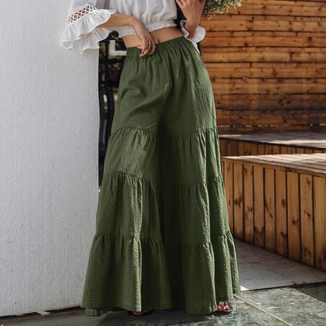 Ruffle Wide Leg Palazzo Trousers