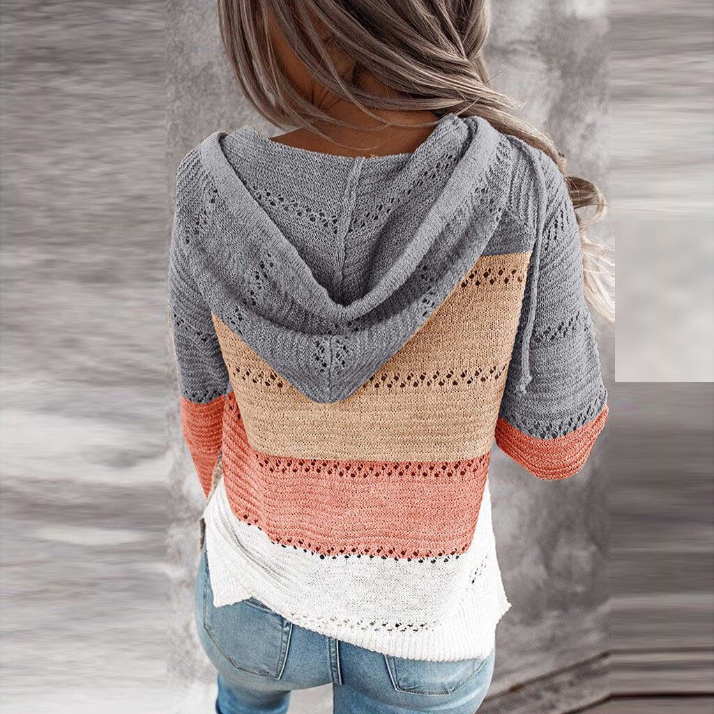 Knitted Patchwork Hoodie Sweatshirt