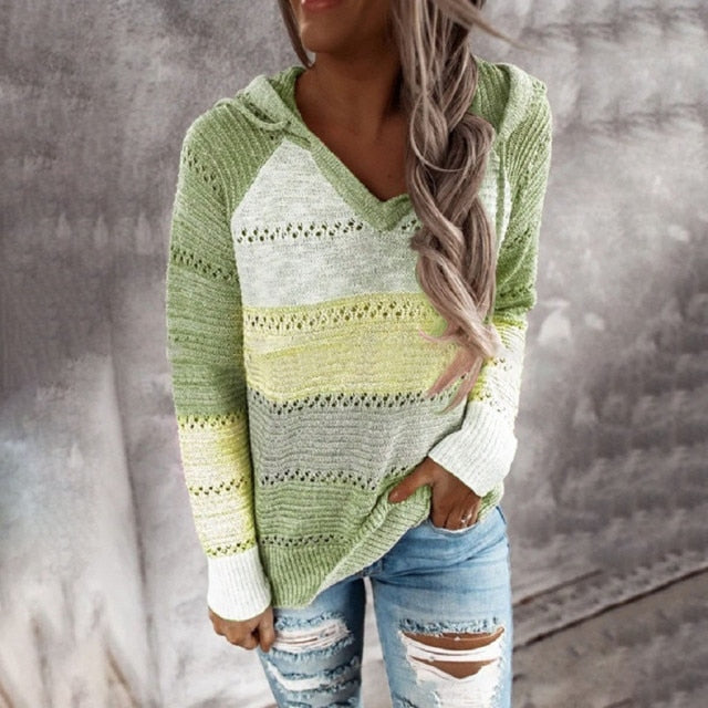 Knitted Patchwork Hoodie Sweatshirt