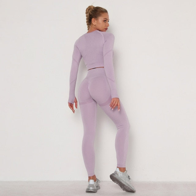 Activewear Gym Long Sleeve Top and High Waist Leggings New Set Light Purple