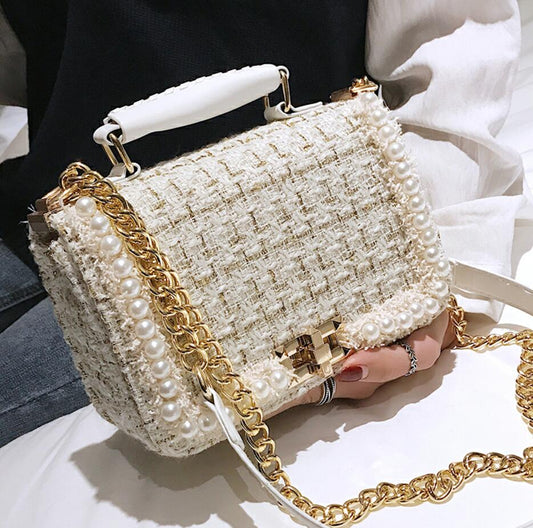 Square Faux Pearl Chain Handbag