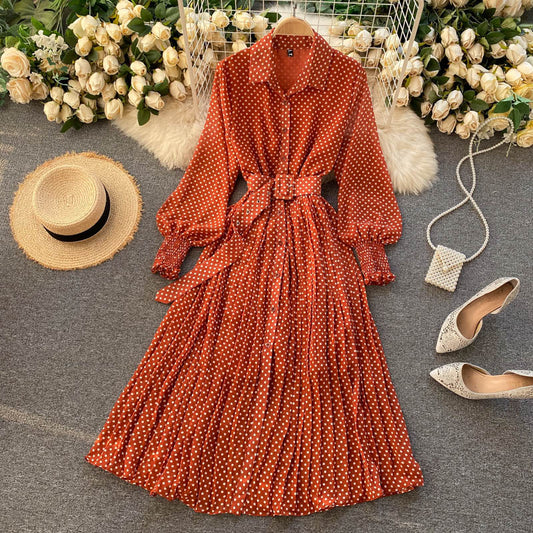 Vintage Maxi Polka dot Long Sleeve Dress