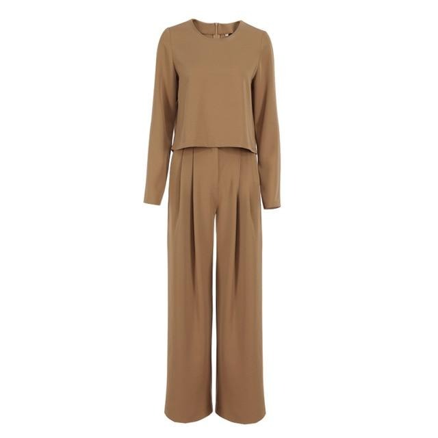 Wide leg Pleated Loose Trousers and Top set Brown Set