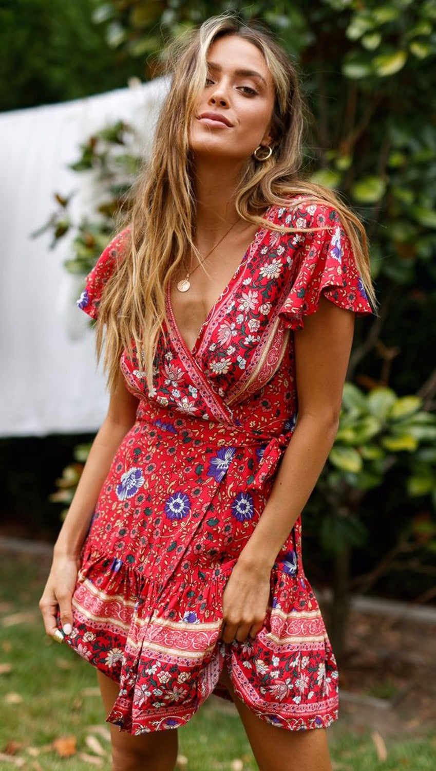 Floral Print Ethnic Summer Beach Dress