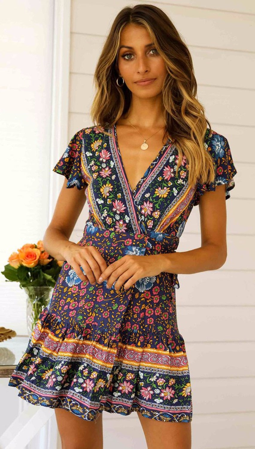 Floral Print Ethnic Summer Beach Dress