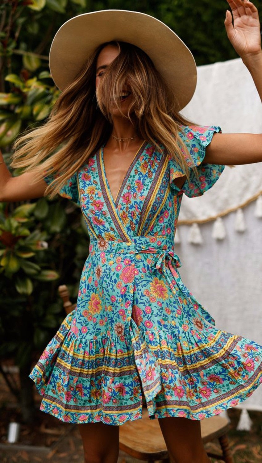 Floral Print Ethnic Summer Beach Dress