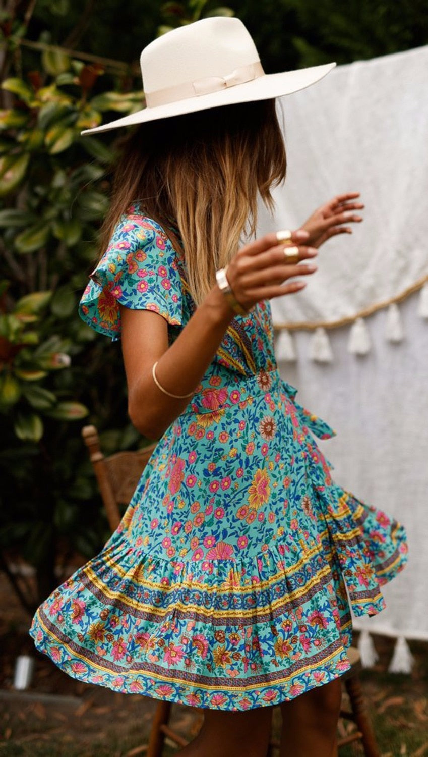 Floral Print Ethnic Summer Beach Dress