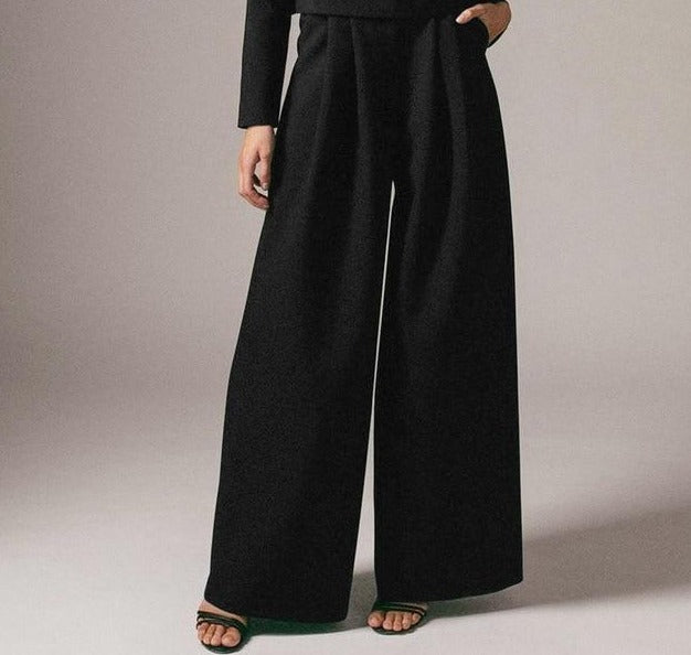 Wide leg Pleated Loose Trousers and Top set Black Pants