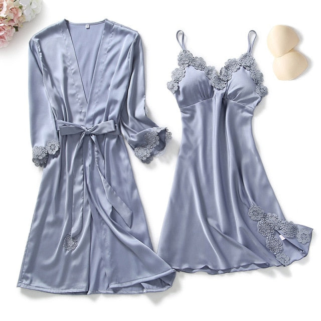 Five-piece Satin Pyjama Set gray 2pcs