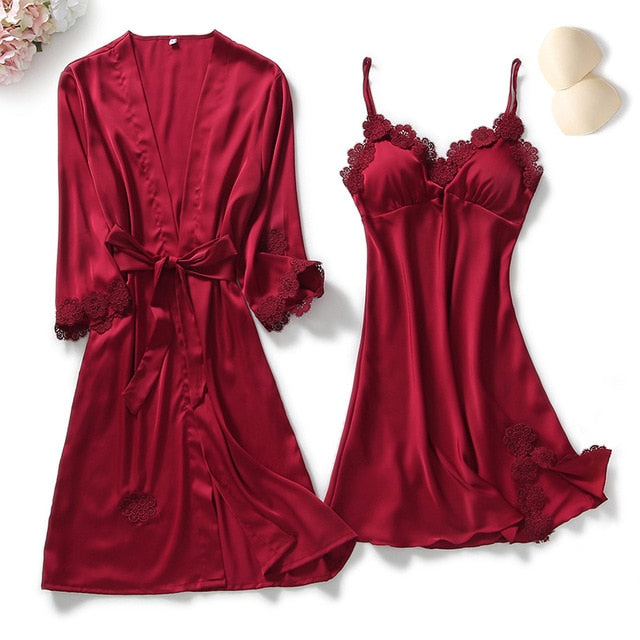 Five-piece Satin Pyjama Set burgundy 2pcs