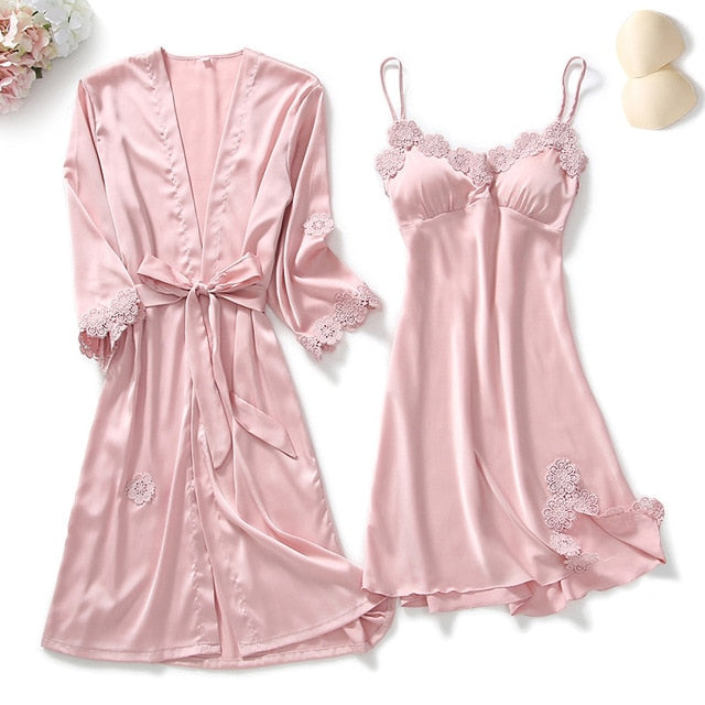 Five-piece Satin Pyjama Set pink 2pcs