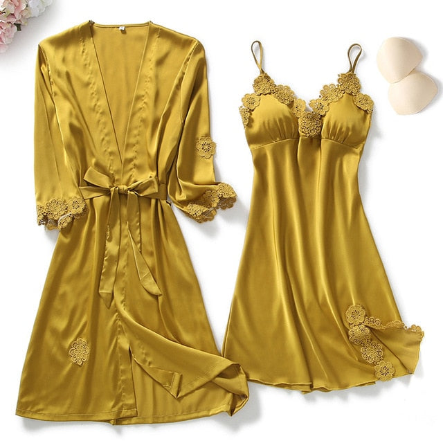 Five-piece Satin Pyjama Set yellow 2pcs