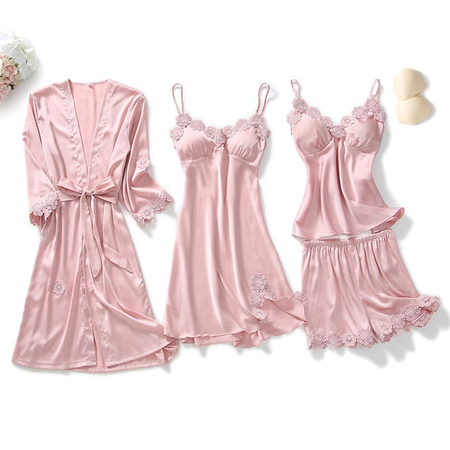 Five-piece Satin Pyjama Set pink 4pcs