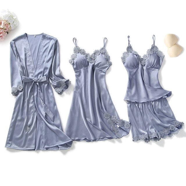 Five-piece Satin Pyjama Set gray 4pcs