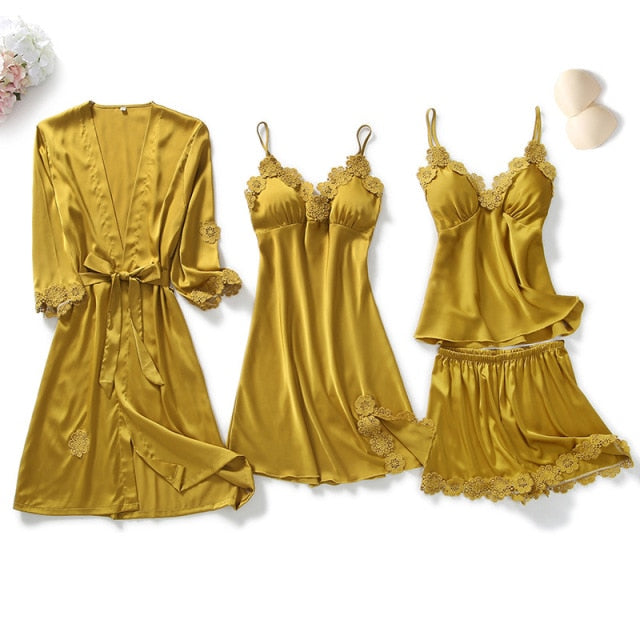 Five-piece Satin Pyjama Set turmeric 4pcs