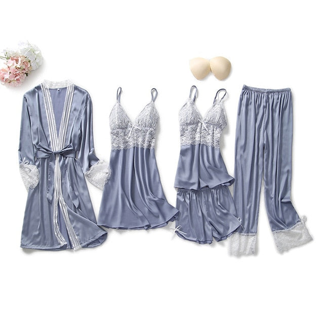 Five-piece Satin Pyjama Set gray 5pcs B