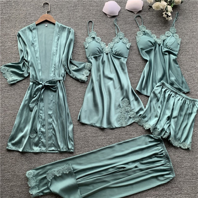 Five-piece Satin Pyjama Set haqing C