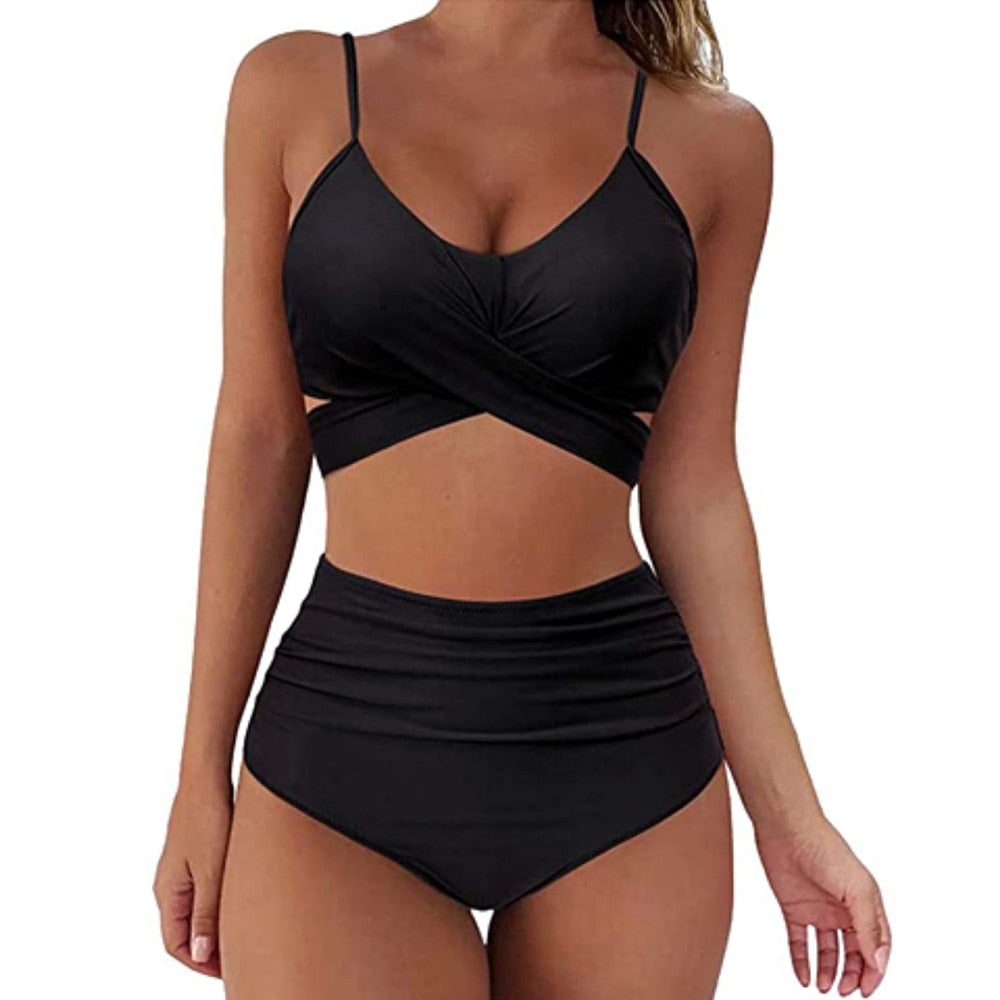 Elegant High Waisted Bikini Swimsuit Set - Bathing Suit