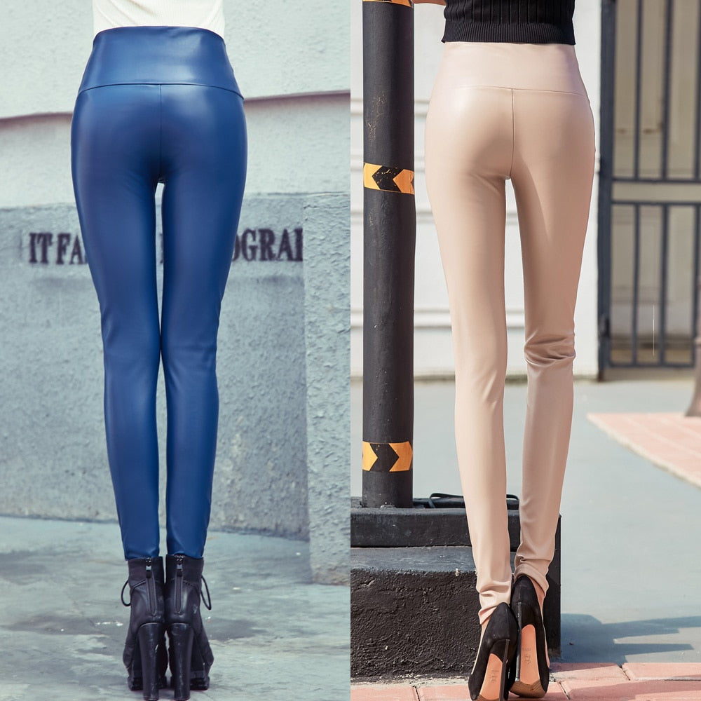 Stretch Faux Leather Skinny Trousers