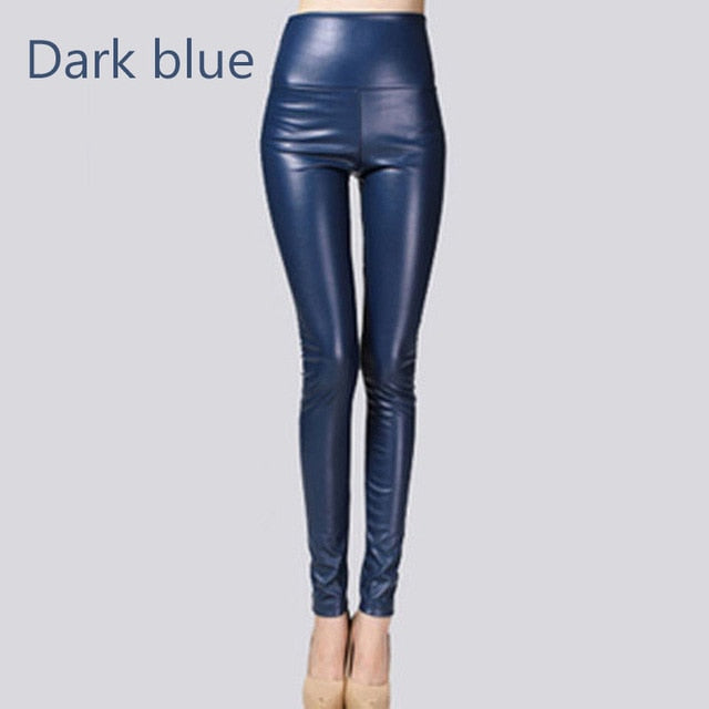 Stretch Faux Leather Skinny Trousers Dark blue