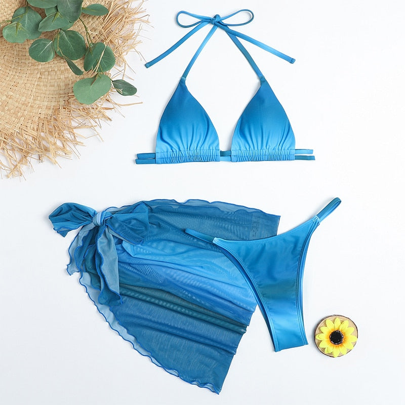 Halter top Three-piece bikini set