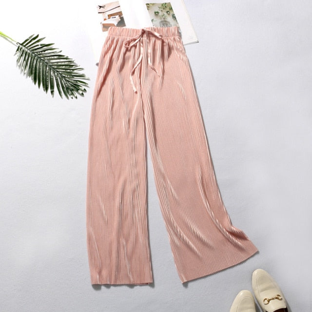 Velvety Wide Leg Casual Trousers