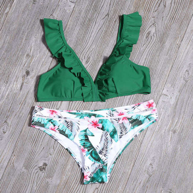 Ruffles V-neck Bikini Set - Swimsuits - Bathing Suit