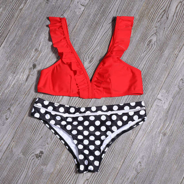 Ruffles V-neck Bikini Set - Swimsuits - Bathing Suit