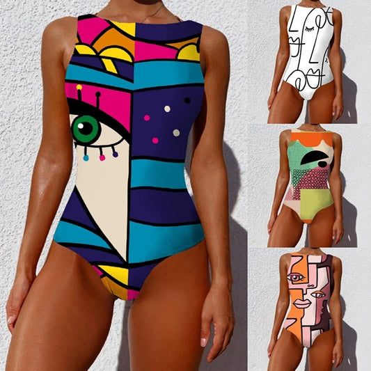 Art Deco One Piece Colorful Swimsuit - Bathing Suit