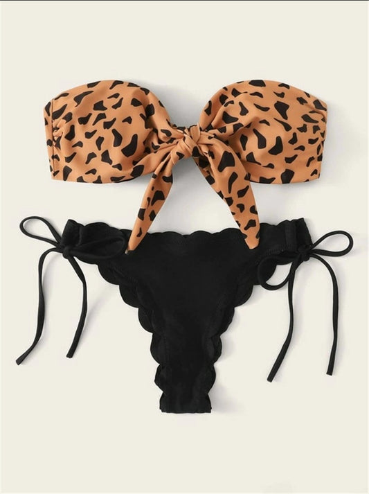 Strapless Leopard Print bikini set - Swimsuit