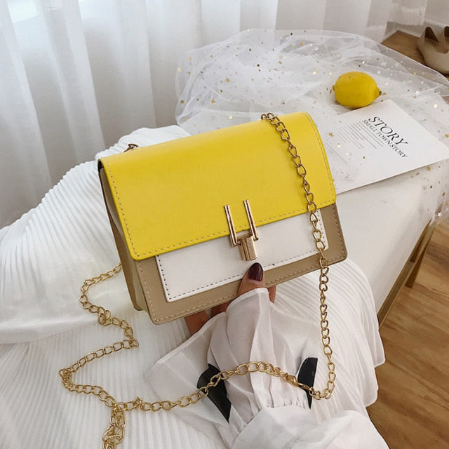 Mini faux Leather Shoulder Chain Handbag yellow