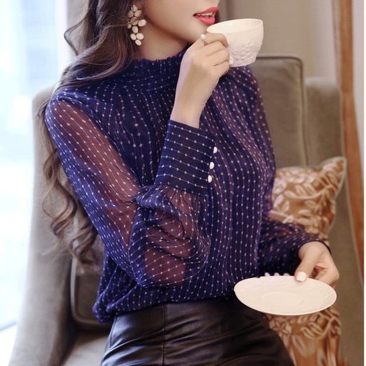 Chiffon long sleeve turtleneck blouse