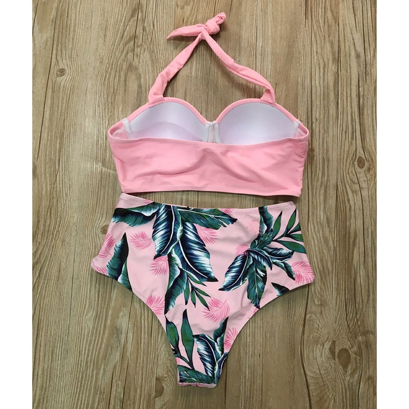 Push Up Halter top Neck  High Waist Bikini Set