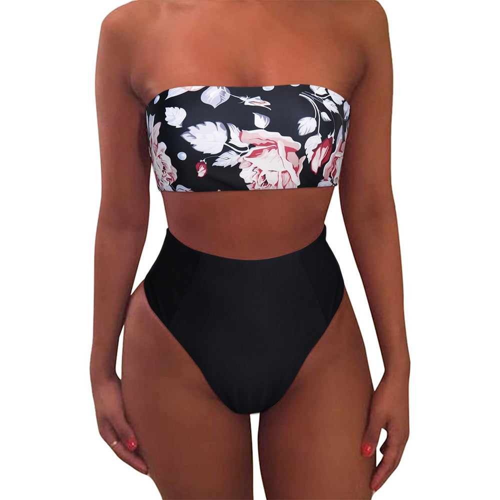 Bandeau tube top High Waist Bikini Set