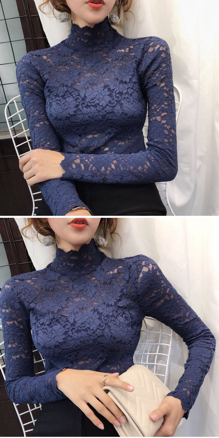 Turtleneck Long Sleeve Lace Blouse